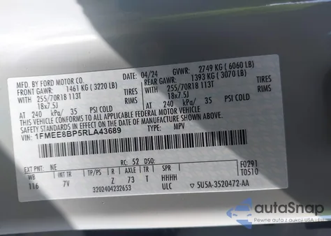 2024 Ford Bronco Outer Banks z USA, uszkodzony, nr VIN 1FMEE8BP5RLA43689